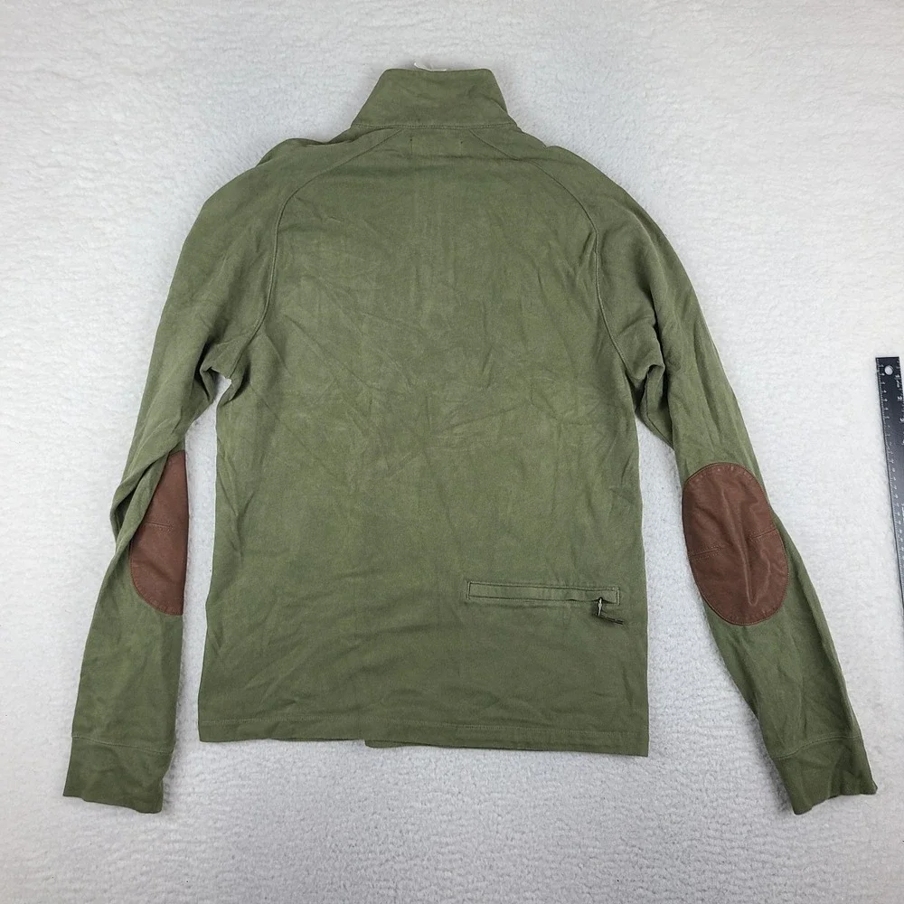 Polo Ralph Lauren Sweater Mens Medium Olive Green Quarter Zip Elbow Patch